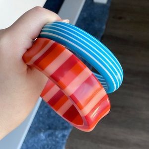 Lot Of 2 Vintage Chunky Candy Lucite Plastic Bangle Bracelets